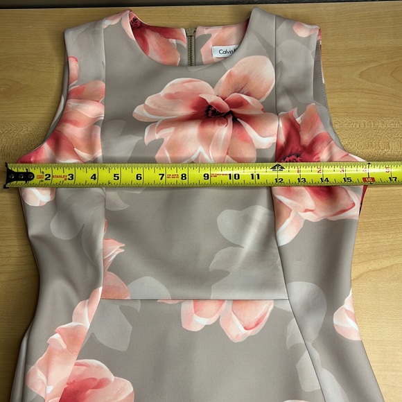 NWOT Calvin Klein Sleeveless Khaki and Pink Floral Sheath Dress Size 4 - Picture 9 of 12